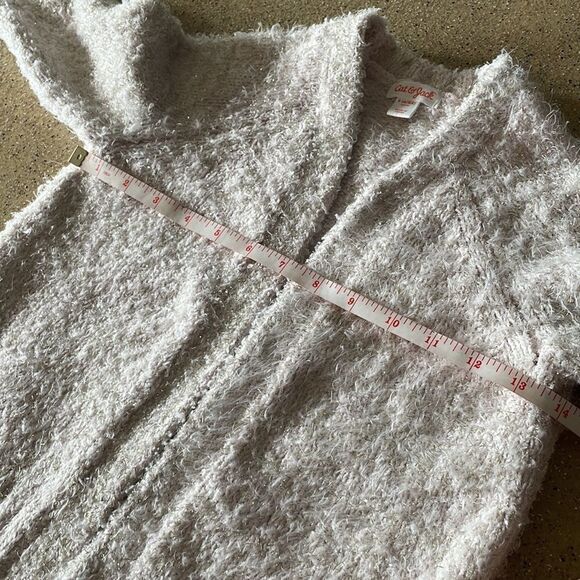 Girls Cat & Jack light pink and silver fuzzy open front cardigan sweater - Picture 10 of 14